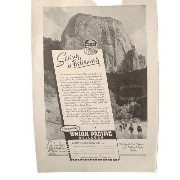 Vintage 1937 Union Pacific Seeing is Believing Ad Advertisement - Picture 1 of 4